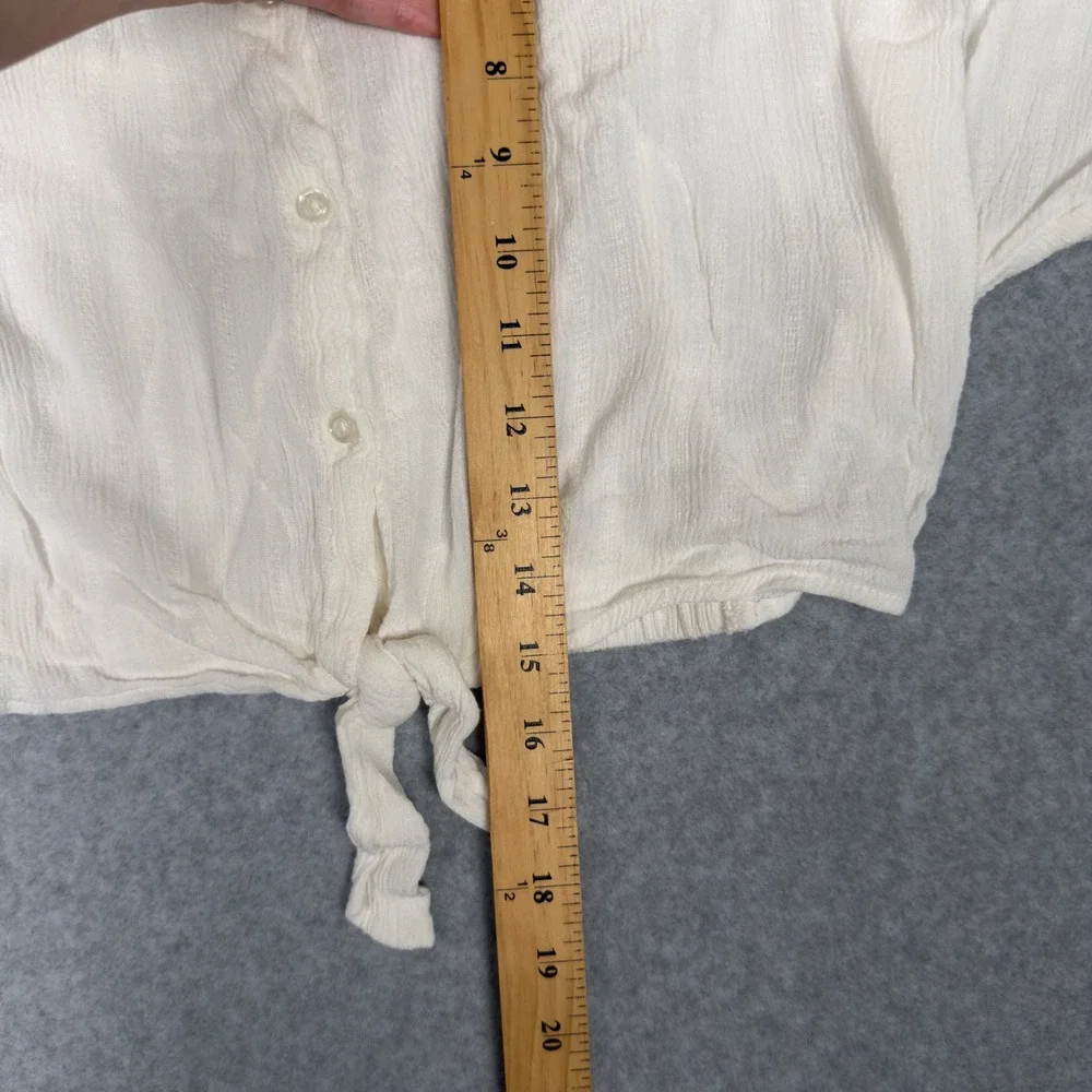 RAG POETS White Textured Cropped Button Up Shirt Dolman Sleeve Tie Front Size S